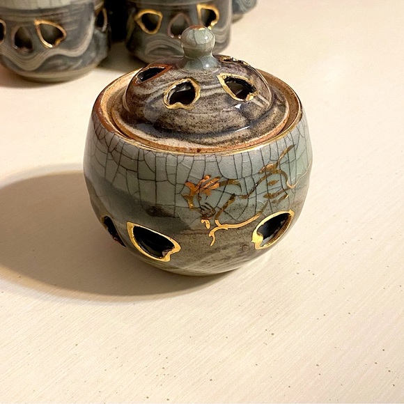 1940βs 6-Piece Japanese Somayaki Double-Wall Tea Set - Picture 13 of 15